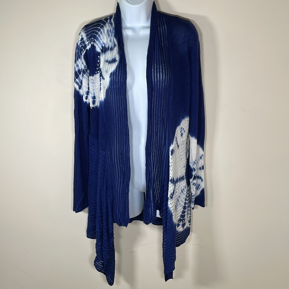 Belldini Beaded Tie Dye Open Front Cardigan. M. NWT.